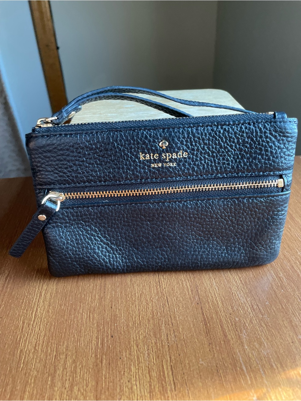 Kate Spade Black Pebbled Leather Wristlet